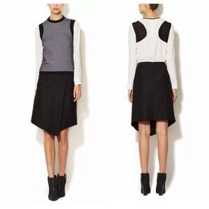 Tibi Sharkskin Suiting Draped Black Midi Skirt Size 4